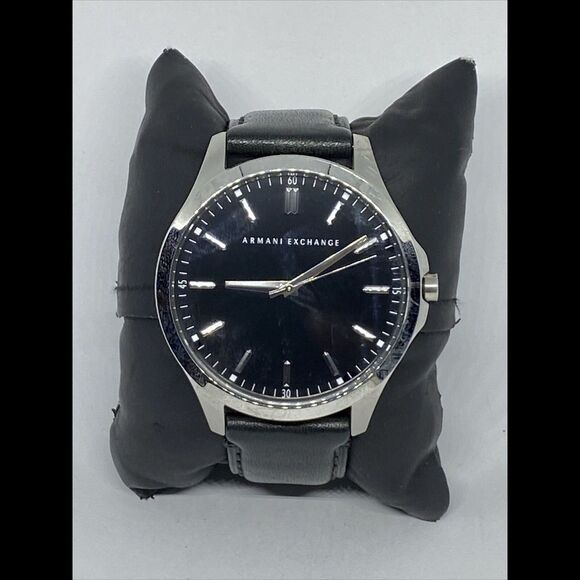 Armani Exchange Hampton AX2149 Men Black Leather Analog Dial Quartz Watch UC896 - Picture 1 of 12